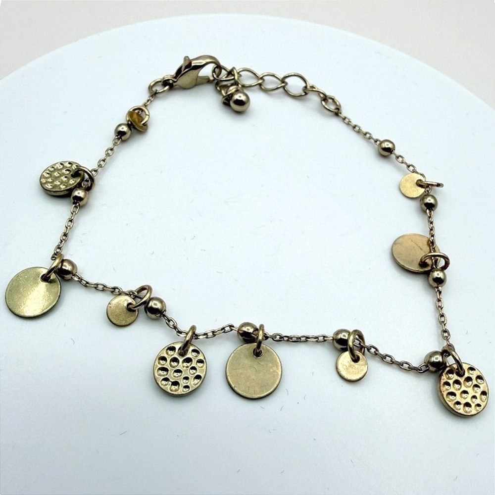 Vintage Y2K Gold Tone Textured Disc Charm Bracelet Adjustable Boho Style Jewelry